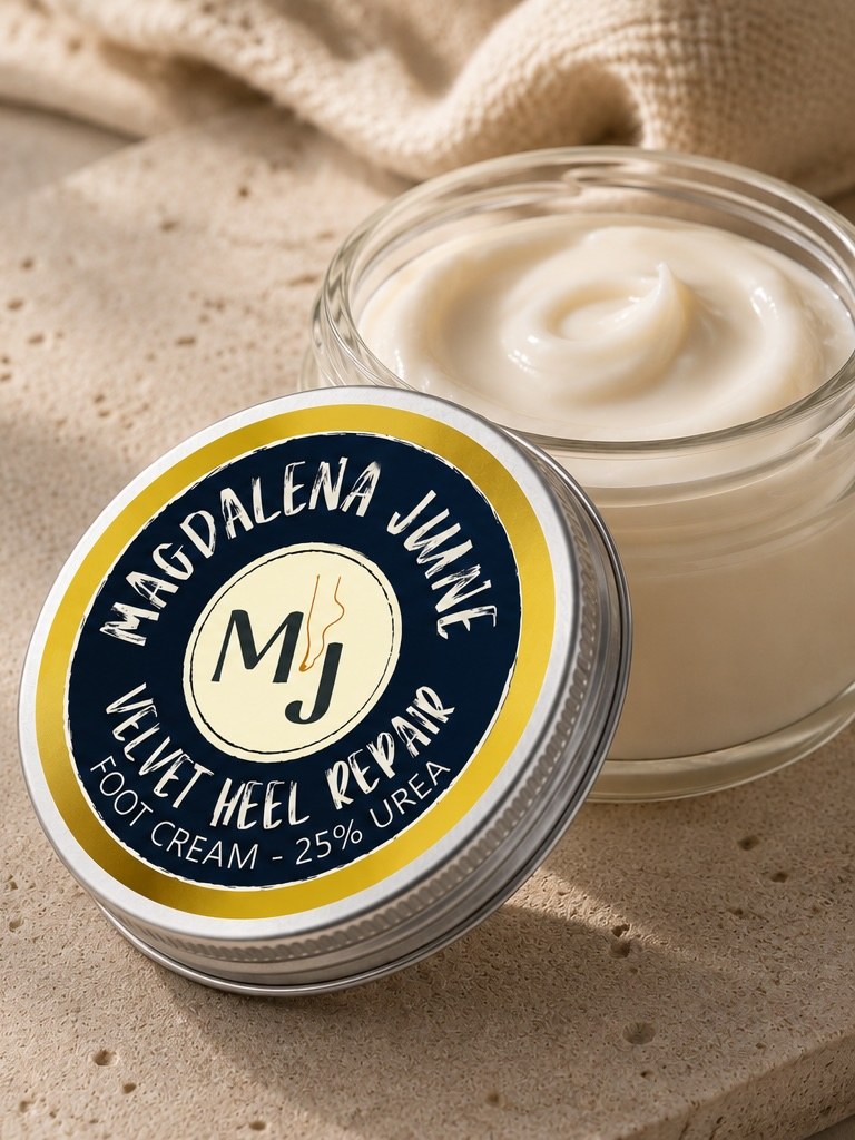 Velvet Heel Repair — rich 25% Urea foot cream, open jar showing the texture